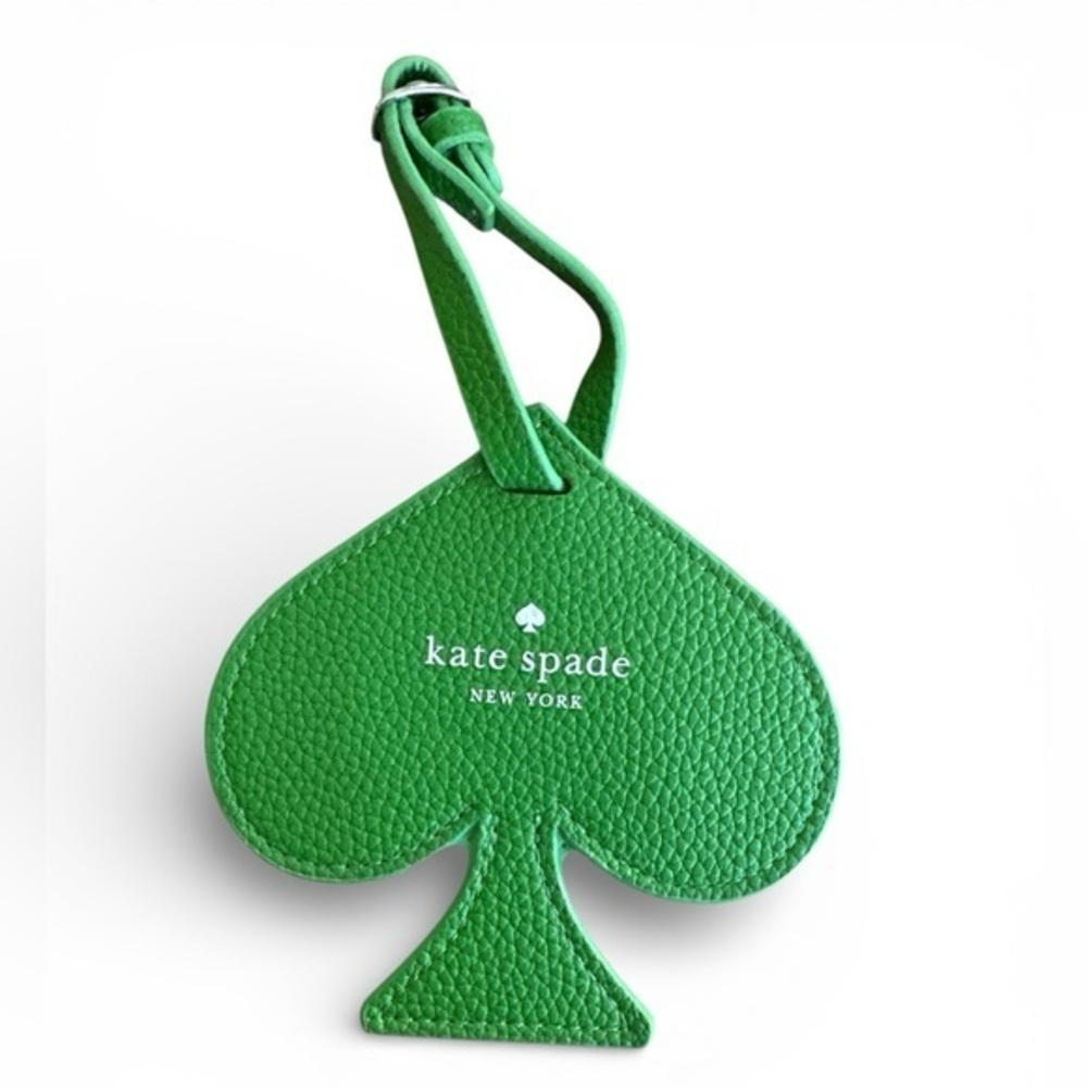 NWT Kate Spade New York Green Spade Luggage Tag Pebbled Leather Designer Travel